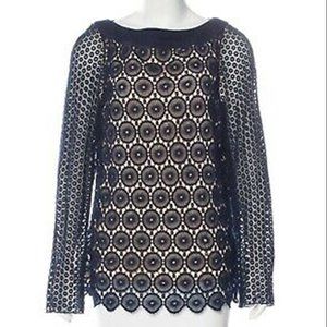 TORY BURCH Crochet Long Sleeve Top Navy Blue Size 4